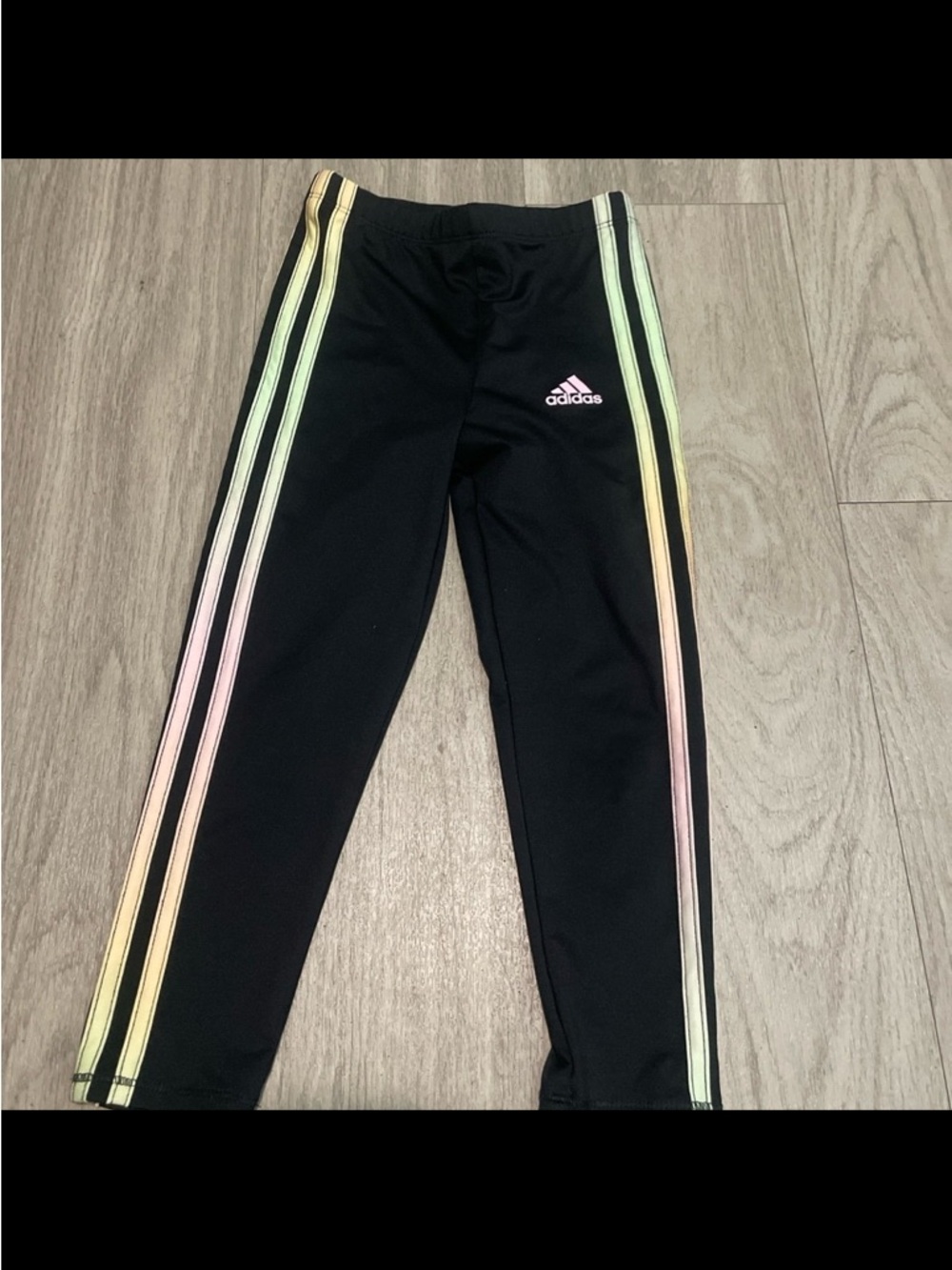 adidas Black Leggings with Pastel Rainbow Side Stripes